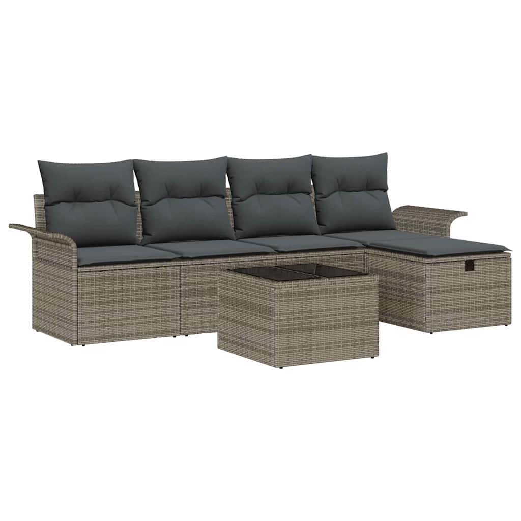 Garten-Sofa-Set mit Kissen mit Speicher 6 pcs Grau Poly Rattan