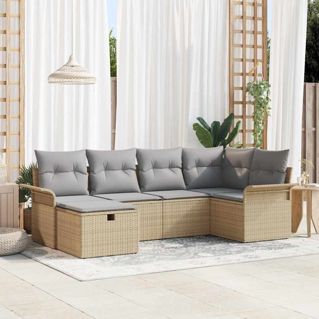 Gartensofa-set mit Kissen mit Speicher 6 pcs Poly Rattan
