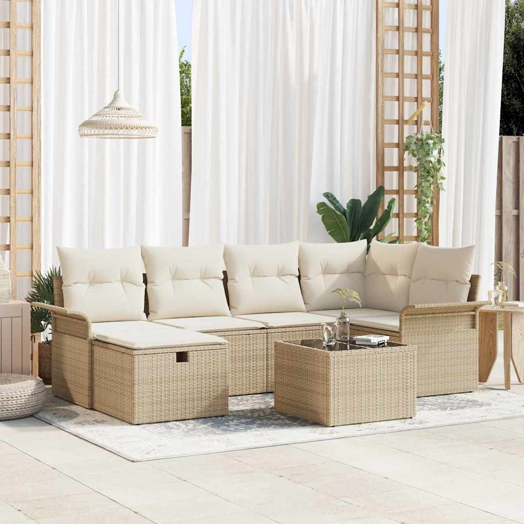 Gartensofa-set mit Kissen mit Speicher 7 pcs Poly Rattan