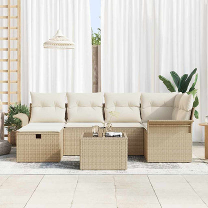 Gartensofa-set mit Kissen mit Speicher 7 pcs Poly Rattan