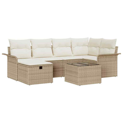 Gartensofa-set mit Kissen mit Speicher 7 pcs Poly Rattan