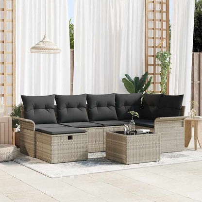 Gartensofa-set mit Kissen mit Speicher 7 pcs Poly Rattan
