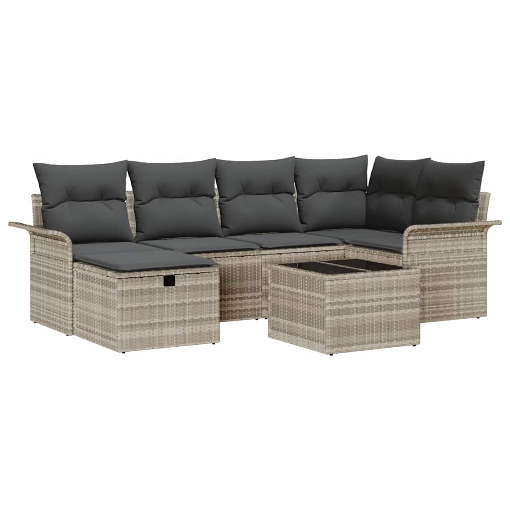 Gartensofa-set mit Kissen mit Speicher 7 pcs Poly Rattan