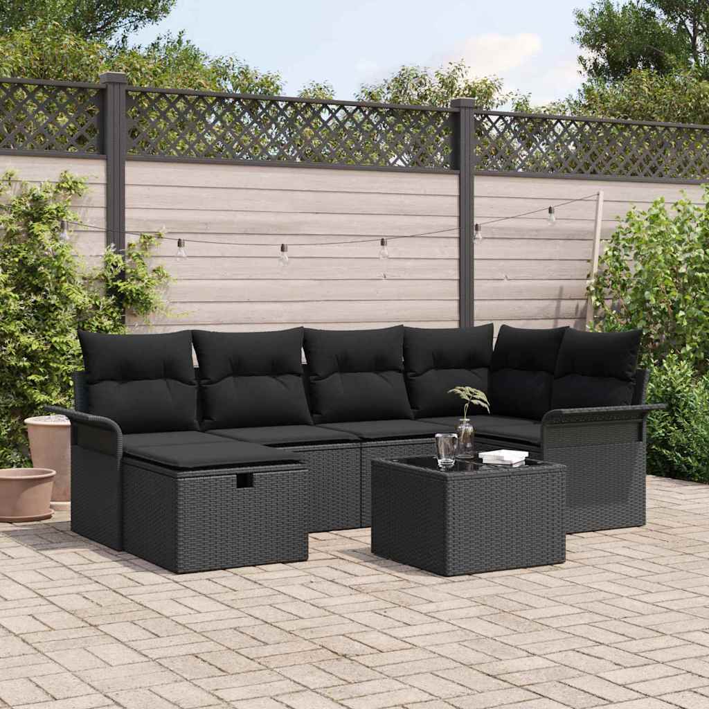Gartensofa-set mit Kissen mit Speicher 7 pcs Poly Rattan