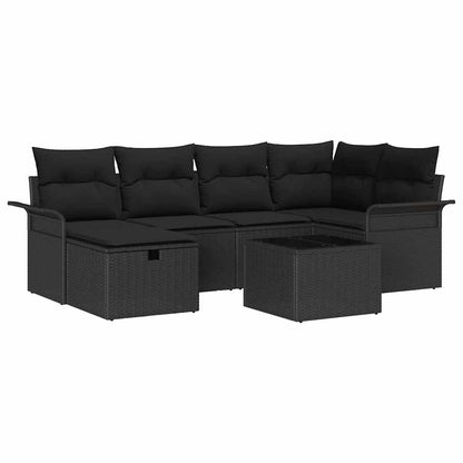 Gartensofa-set mit Kissen mit Speicher 7 pcs Poly Rattan
