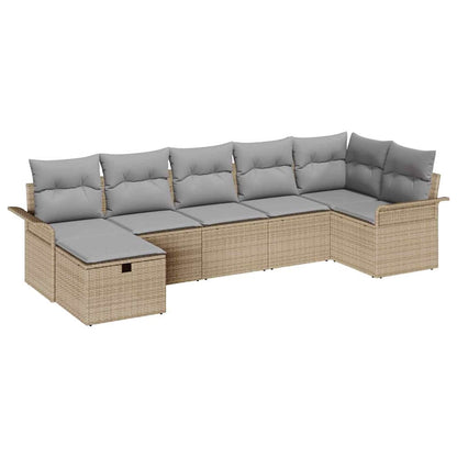 Garten-Sofa-Set mit Kissen mit Speicher 7 pcs Beige Poly Rattan