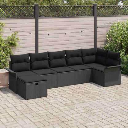 Garten-Sofa-Set mit Kissen 7 pcs Schwarz Poly Rattan