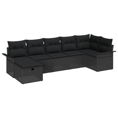 Garten-Sofa-Set mit Kissen 7 pcs Schwarz Poly Rattan
