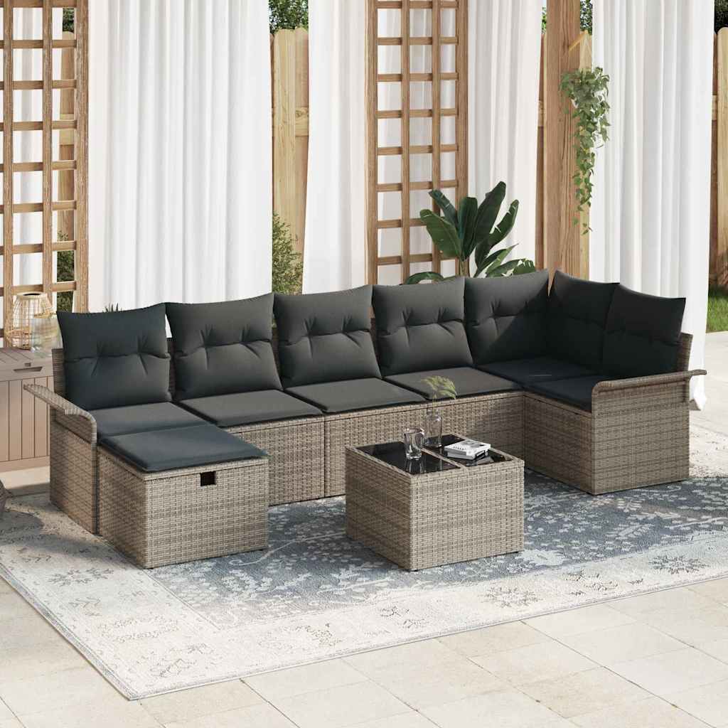 Garten-Sofa-Set mit Kissen mit Speicher 8 pcs Grau Poly Rattan