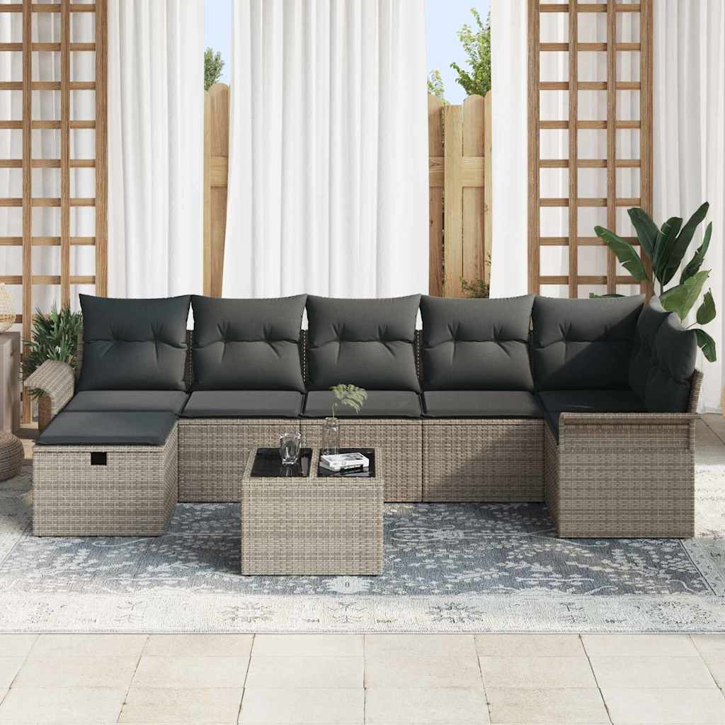 Garten-Sofa-Set mit Kissen mit Speicher 8 pcs Grau Poly Rattan