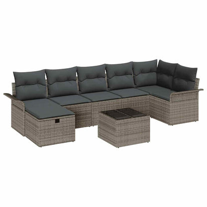 Garten-Sofa-Set mit Kissen mit Speicher 8 pcs Grau Poly Rattan
