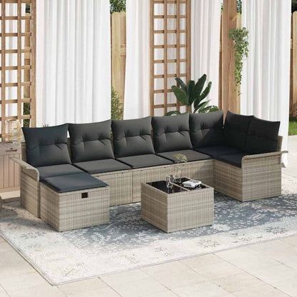 Garten-Sofa-Set mit Kissen 8 pcs Hellgrau Poly Rattan