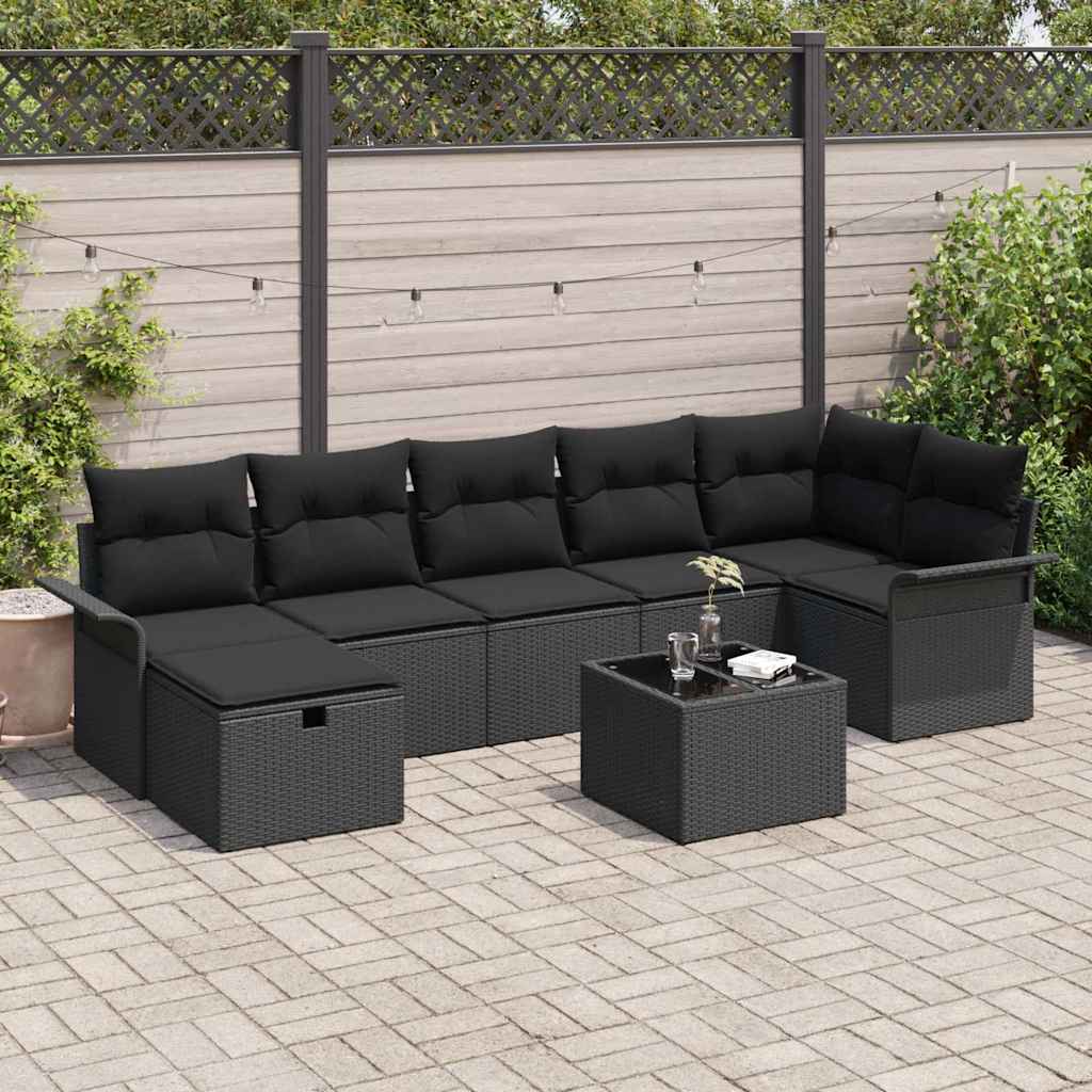 Garten-Sofa-Set mit Kissen 8 pcs Schwarz Poly Rattan