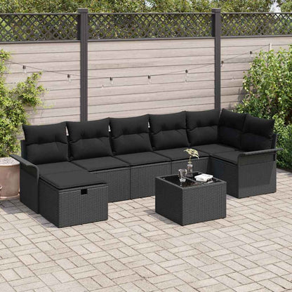 Garten-Sofa-Set mit Kissen 8 pcs Schwarz Poly Rattan