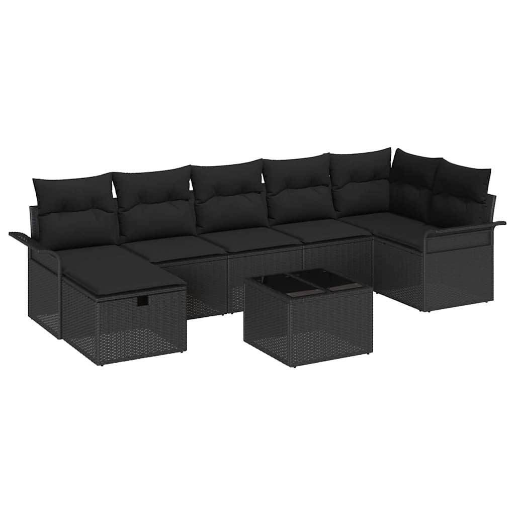 Garten-Sofa-Set mit Kissen 8 pcs Schwarz Poly Rattan