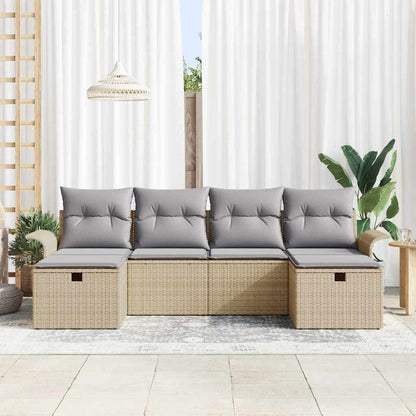 vidaXL Garten-Sofa-Set mit Kissen mit Speicher 6 pcs Beige Poly Rattan