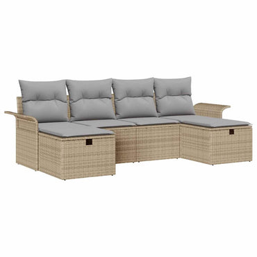 vidaXL Garten-Sofa-Set mit Kissen mit Speicher 6 pcs Beige Poly Rattan