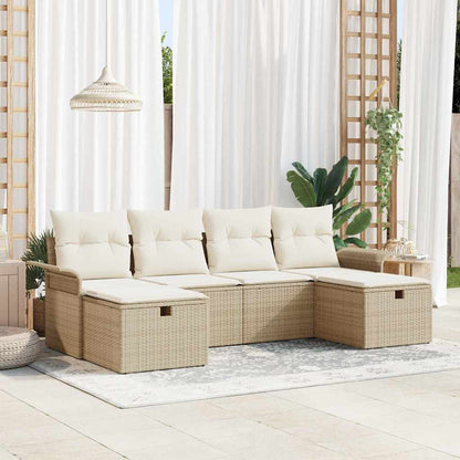 vidaXL Garten-Sofa-Set mit Kissen mit Speicher 6 pcs Beige Poly Rattan