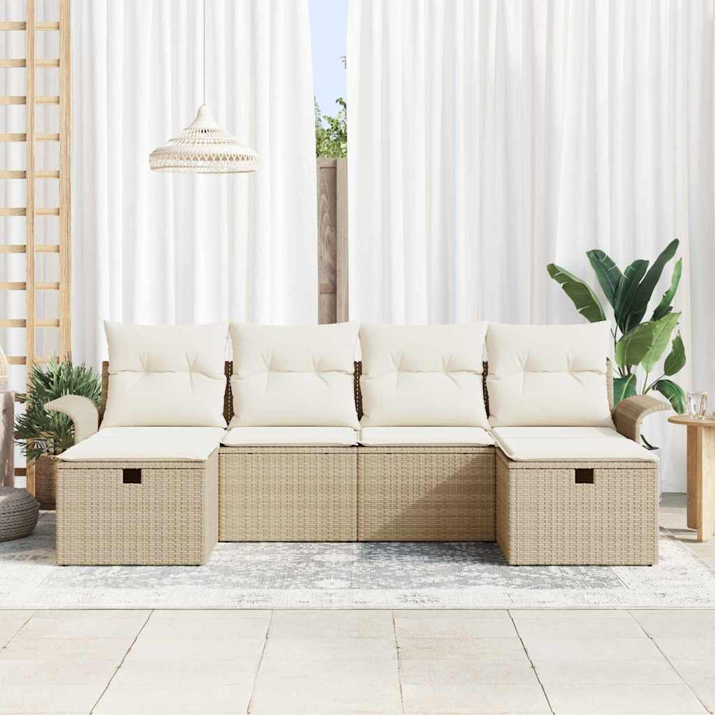 vidaXL Garten-Sofa-Set mit Kissen mit Speicher 6 pcs Beige Poly Rattan