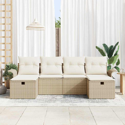 vidaXL Garten-Sofa-Set mit Kissen mit Speicher 6 pcs Beige Poly Rattan