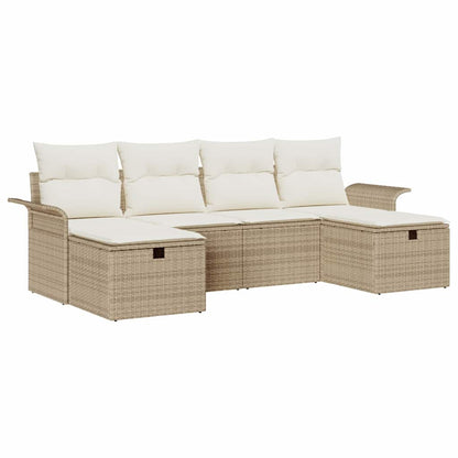 vidaXL Garten-Sofa-Set mit Kissen mit Speicher 6 pcs Beige Poly Rattan