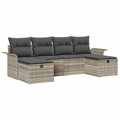 Garten-Sofa-Set mit Kissen 6 pcs Hellgrau Poly Rattan