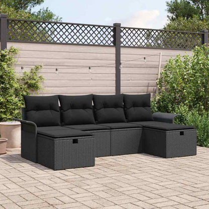 Garten-Sofa-Set mit Kissen 6 pcs Schwarz Poly Rattan