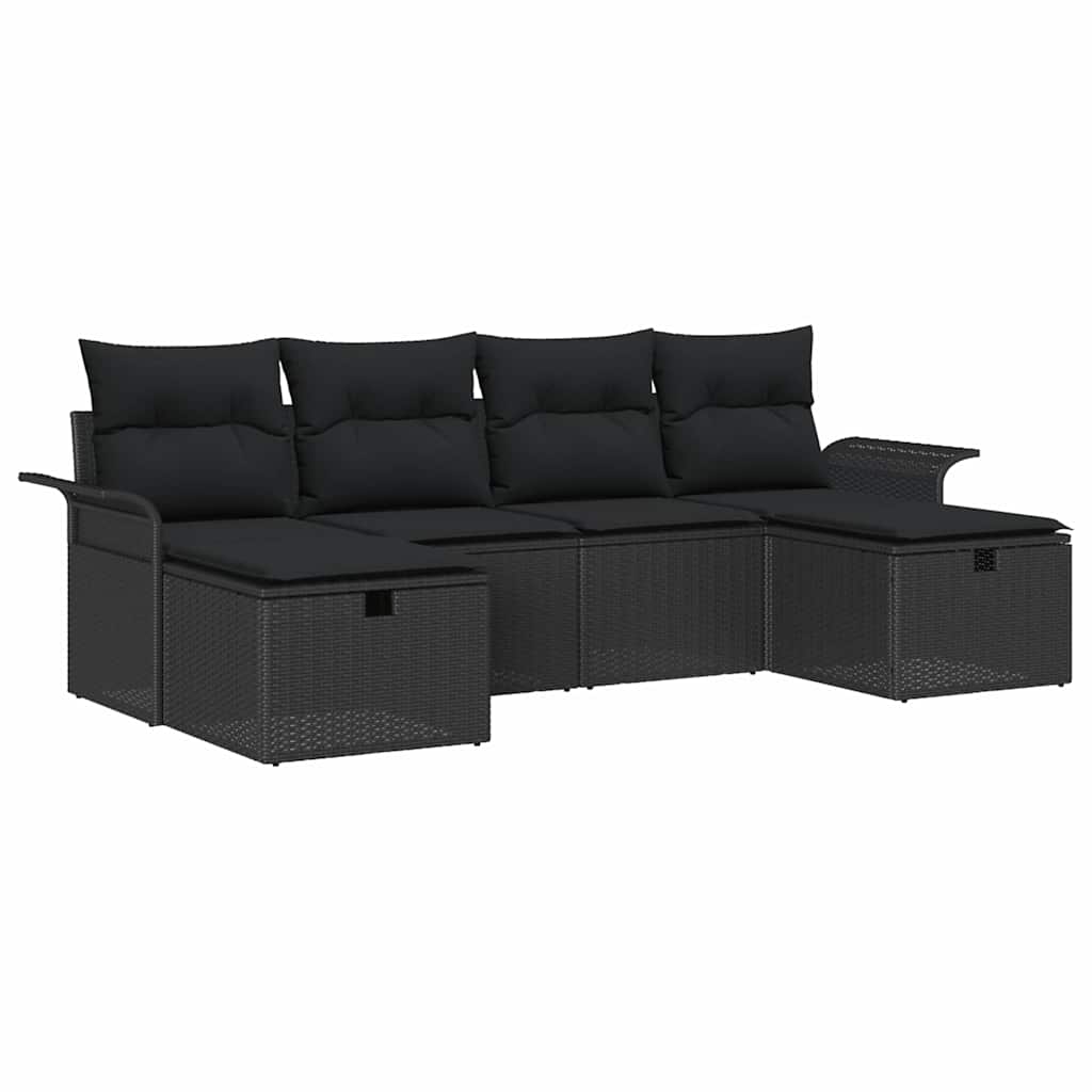 Garten-Sofa-Set mit Kissen 6 pcs Schwarz Poly Rattan