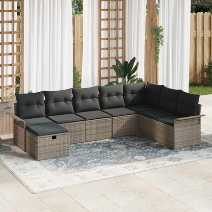 Garten-Sofa-Set mit Kissen mit Speicher 8 pcs Grau Poly Rattan