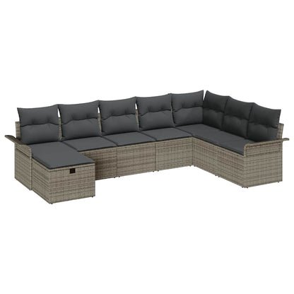 Garten-Sofa-Set mit Kissen mit Speicher 8 pcs Grau Poly Rattan
