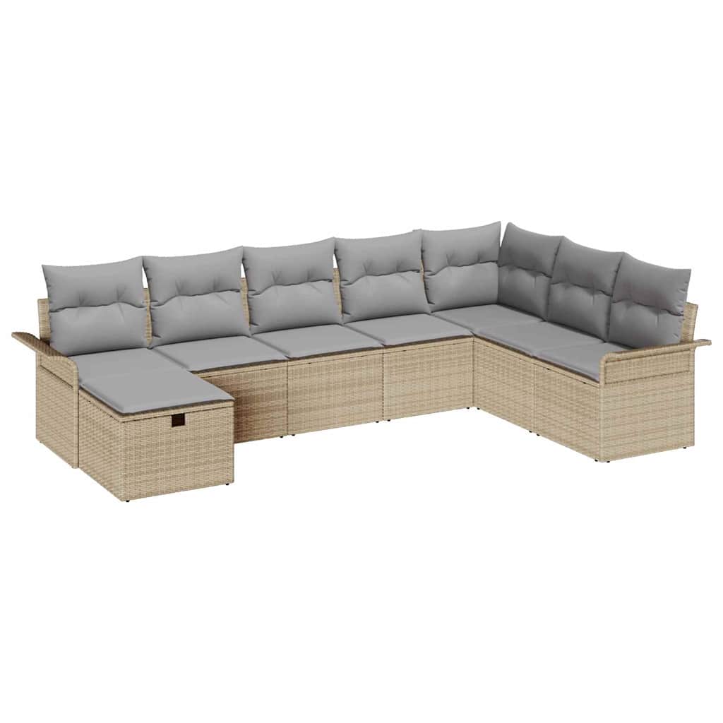 Garten-Sofa-Set mit Kissen mit Speicher 8 pcs Beige Poly Rattan