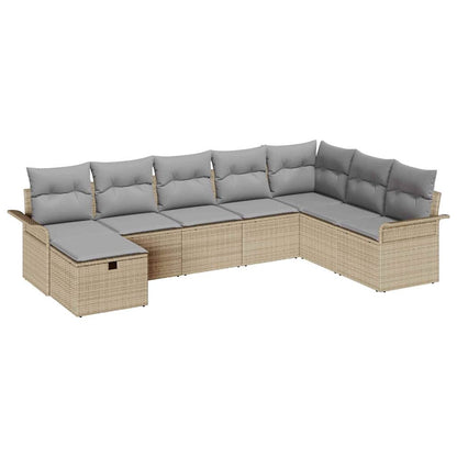 Garten-Sofa-Set mit Kissen mit Speicher 8 pcs Beige Poly Rattan