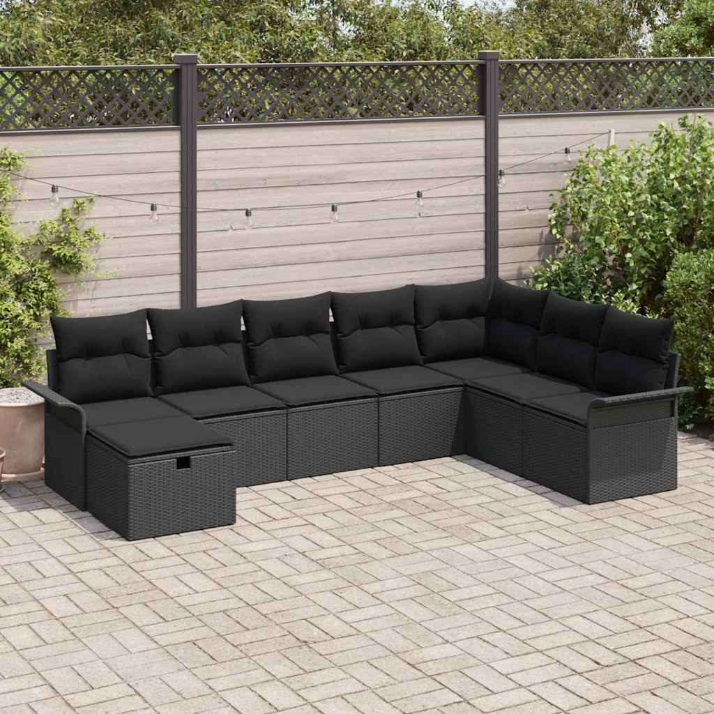 Garten-Sofa-Set mit Kissen 8 pcs Schwarz Poly Rattan