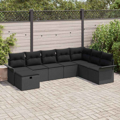 Garten-Sofa-Set mit Kissen 8 pcs Schwarz Poly Rattan