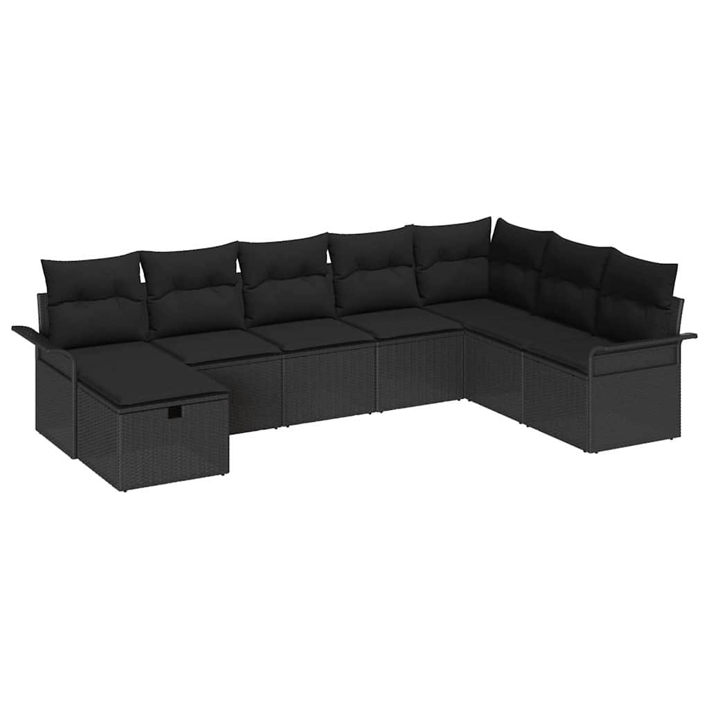 Garten-Sofa-Set mit Kissen 8 pcs Schwarz Poly Rattan