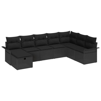 Garten-Sofa-Set mit Kissen 8 pcs Schwarz Poly Rattan
