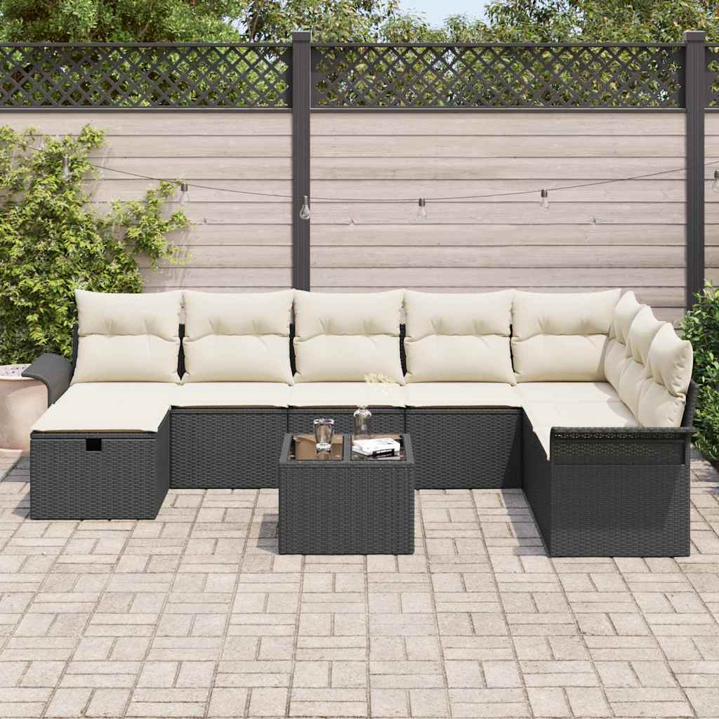 vidaXL Salon de jardin 9 pcs avec coussins Noir Résine tressée