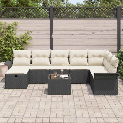 vidaXL Salon de jardin 9 pcs avec coussins Noir Résine tressée