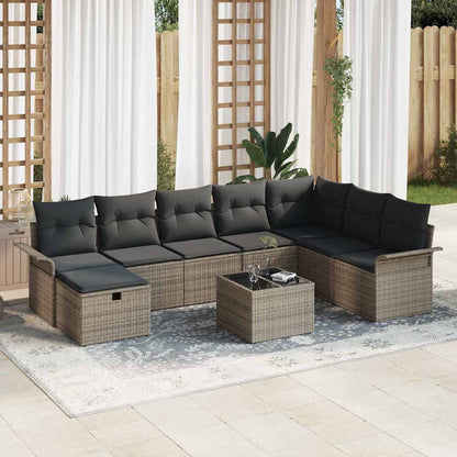 Garten-Sofa-Set mit Kissen mit Speicher 9 pcs Grau Poly Rattan