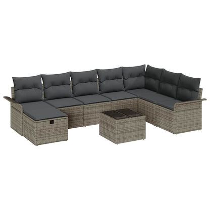 Garten-Sofa-Set mit Kissen mit Speicher 9 pcs Grau Poly Rattan