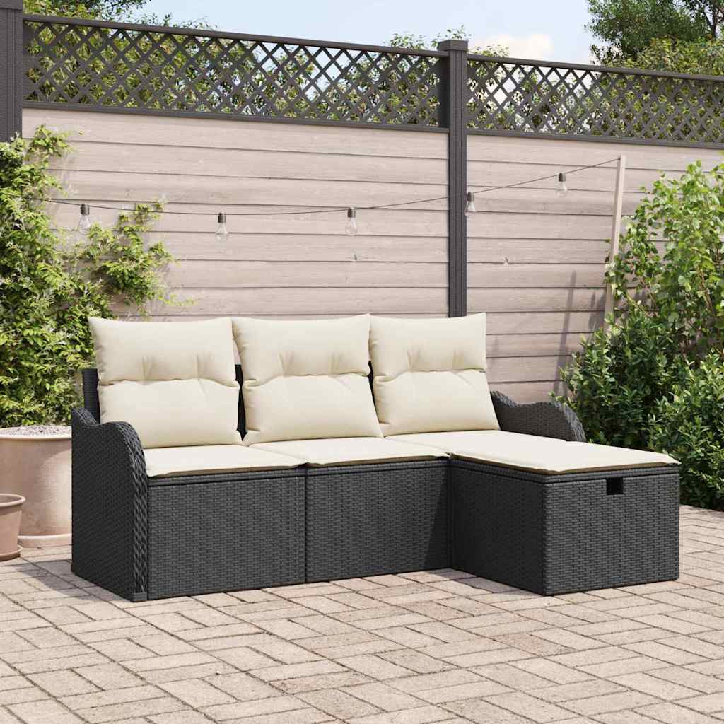 Gartensofa-set mit Kissen mit Speicher 4 pcs Poly Rattan