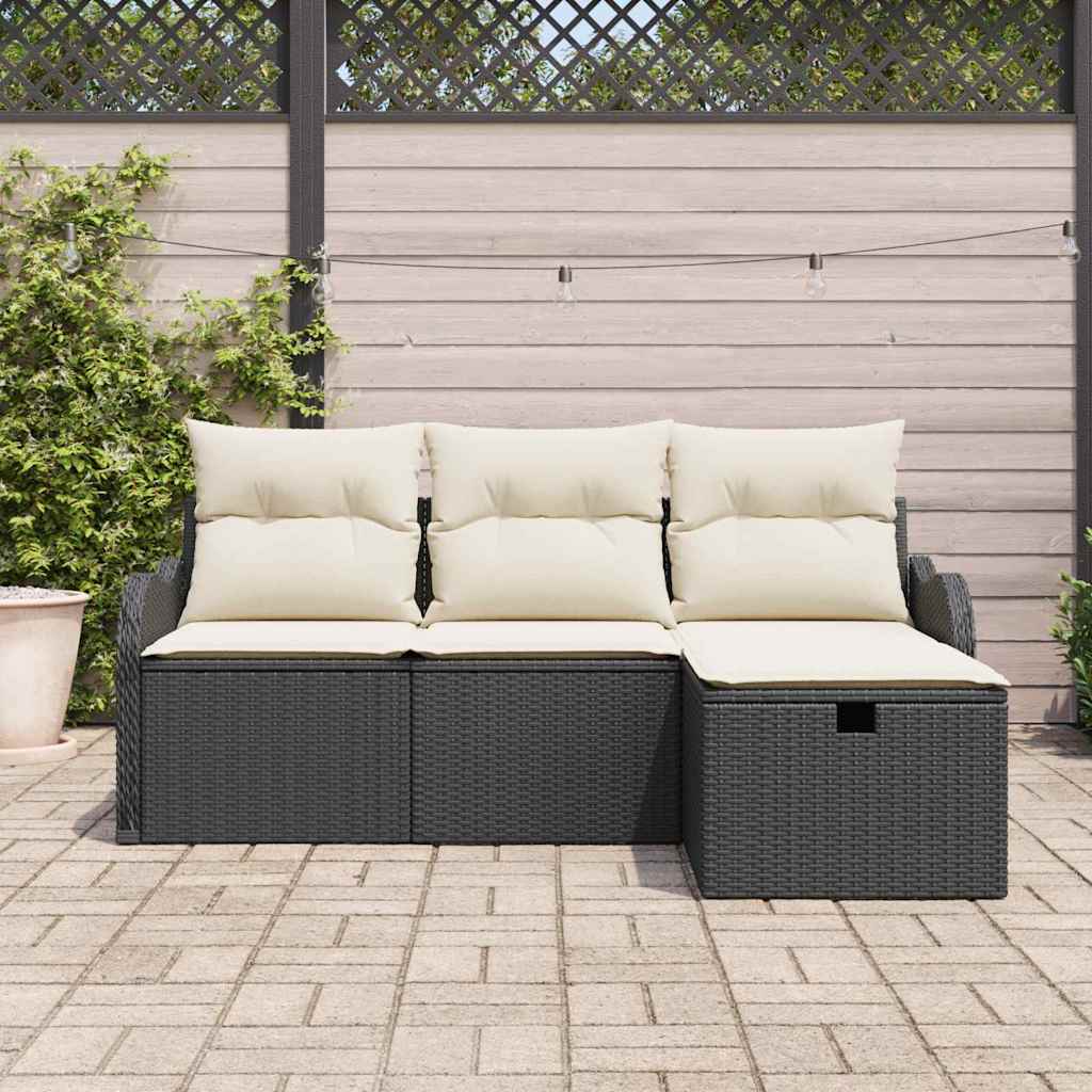 Gartensofa-set mit Kissen mit Speicher 4 pcs Poly Rattan