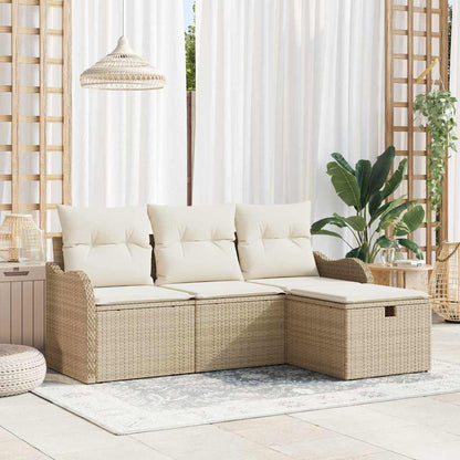 Gartensofa-set mit Kissen mit Speicher 4 pcs Poly Rattan