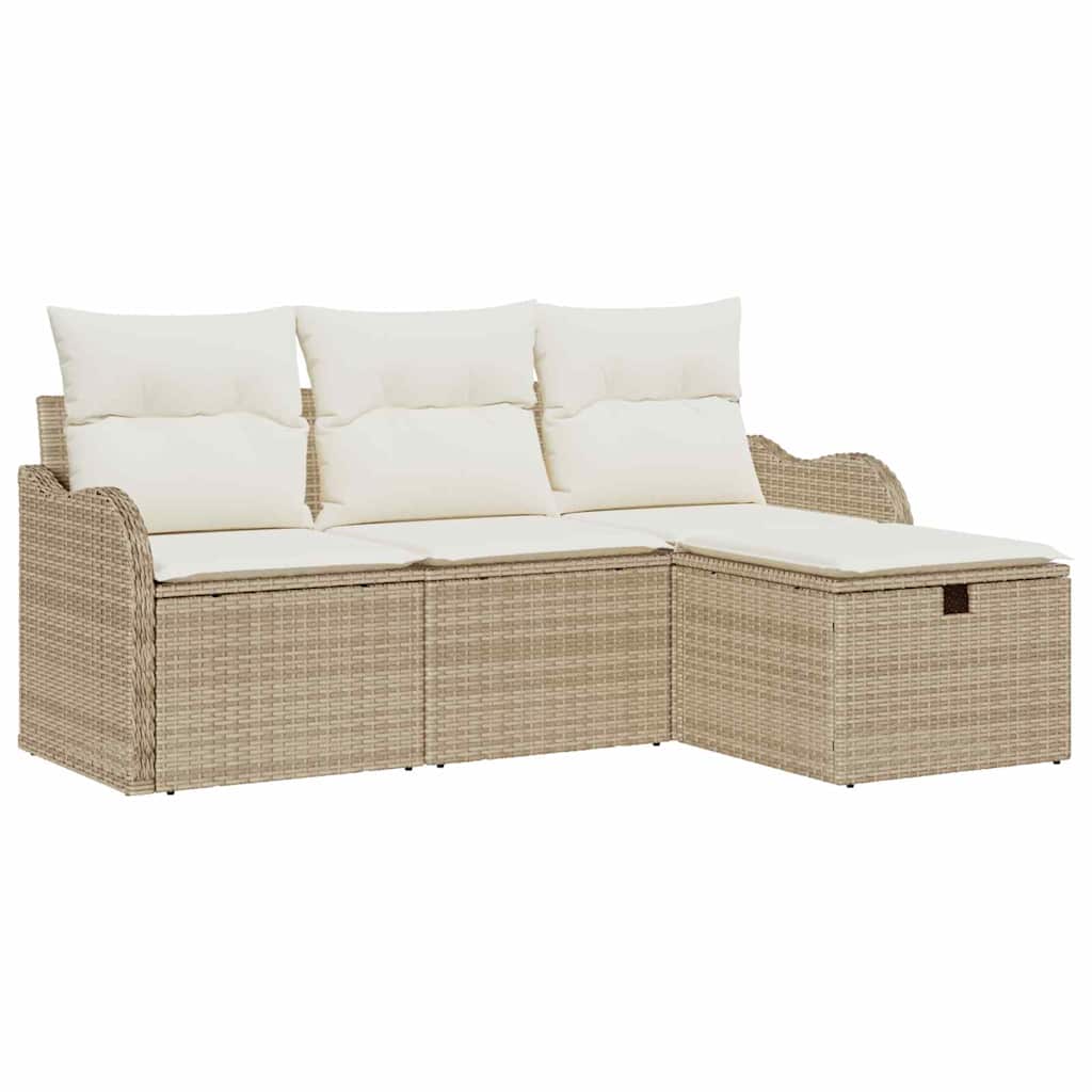 Gartensofa-set mit Kissen mit Speicher 4 pcs Poly Rattan