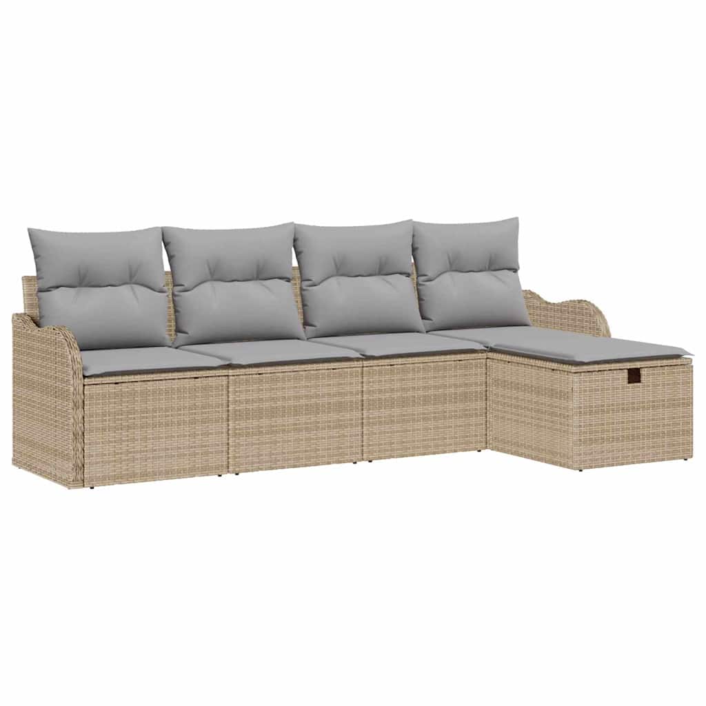 Garten-Sofa-Set mit Kissen mit Speicher 5 pcs Beige Poly Rattan