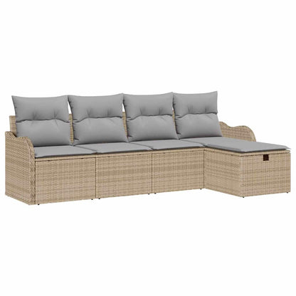 Garten-Sofa-Set mit Kissen mit Speicher 5 pcs Beige Poly Rattan