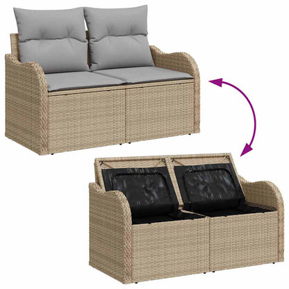 Garten-Sofa-Set mit Kissen mit Speicher 5 pcs Beige Poly Rattan