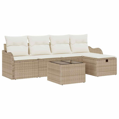 Garten-Sofa-Set mit Kissen mit Speicher 6 pcs Beige Poly Rattan