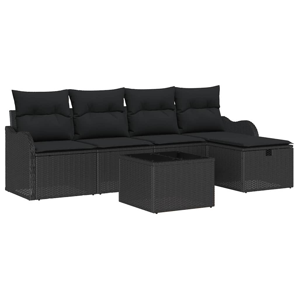 Garten-Sofa-Set mit Kissen 6 pcs Schwarz Poly Rattan