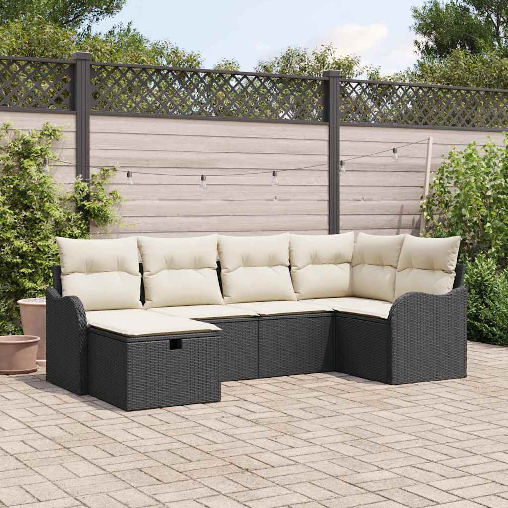 Garten-Sofa-Set mit Kissen 6 pcs Schwarz Poly Rattan